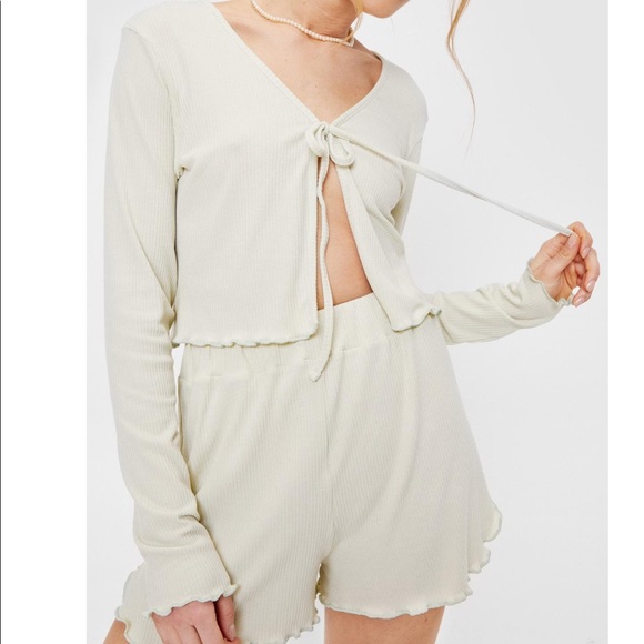 Ribbed Tie Cardigan and Shorts Set - Picture 2 of 5
